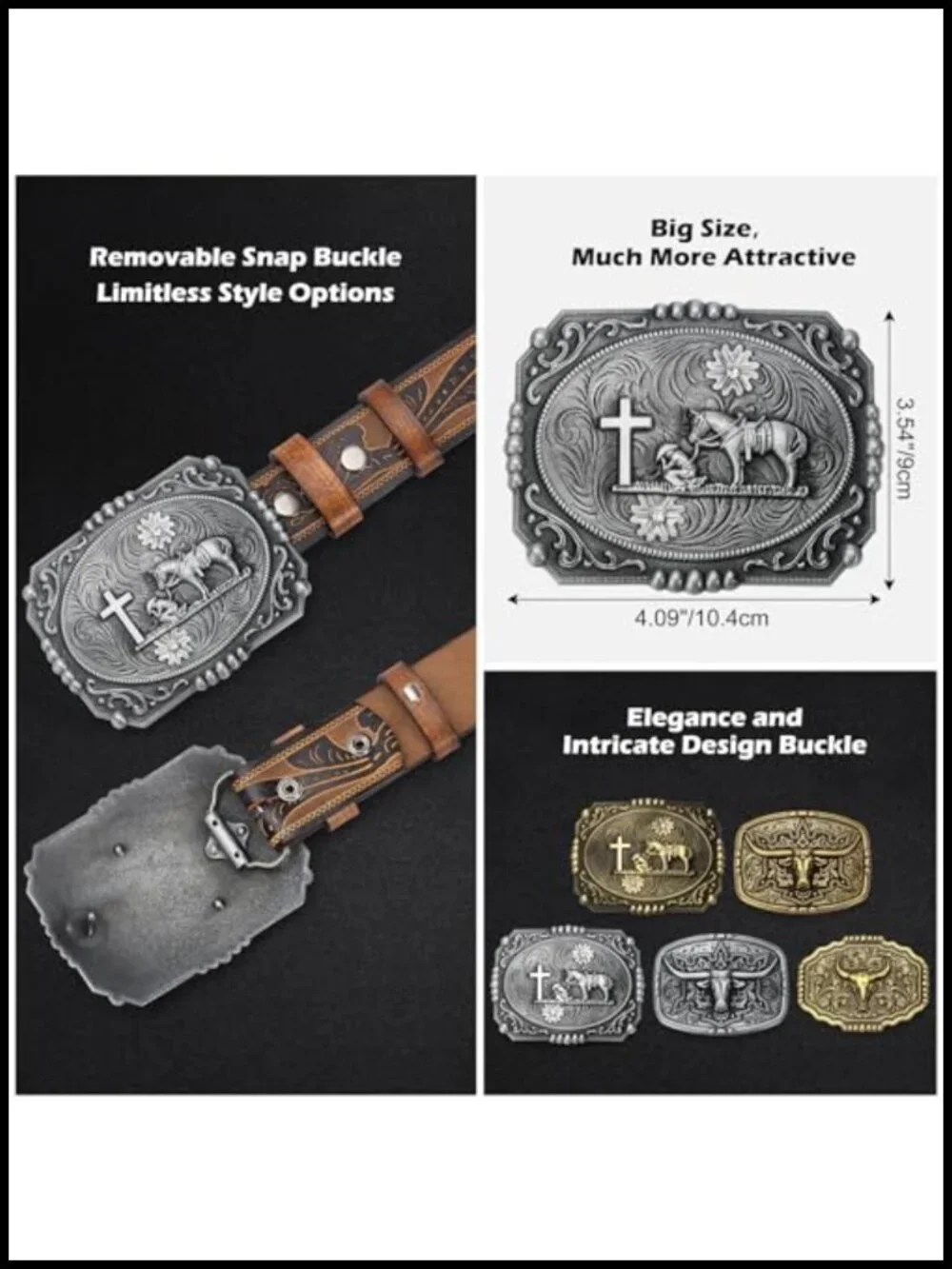 Western Cowboy Belt with Bull Horn Engraved Buckle